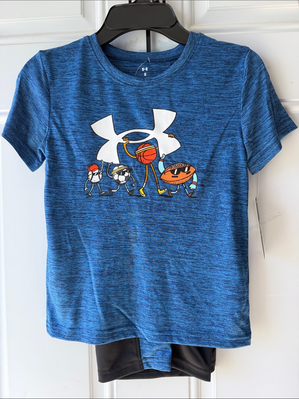 Under Armour Blue Heather Short-Sleeve Tee with Sports Ball Graphic